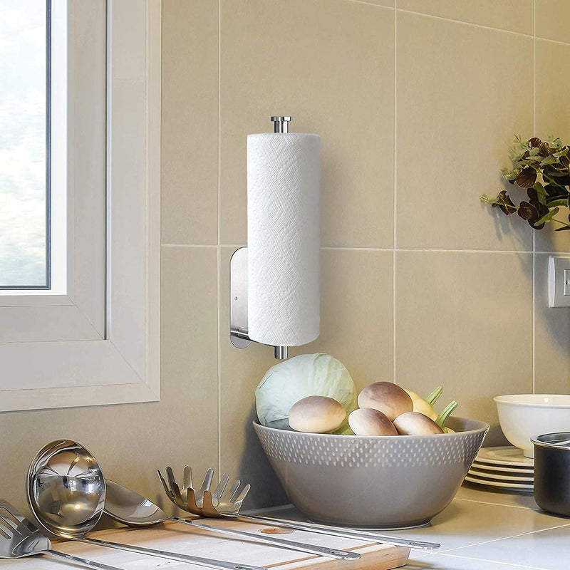 Gewtur Paper Towel Holder Under Cabinet - Self Adhesive Paper Towel Roll Holder Wall Mount  Gewtur Stainless Steel Paper Towel Holder for Kitchen Bathroom - Image 4